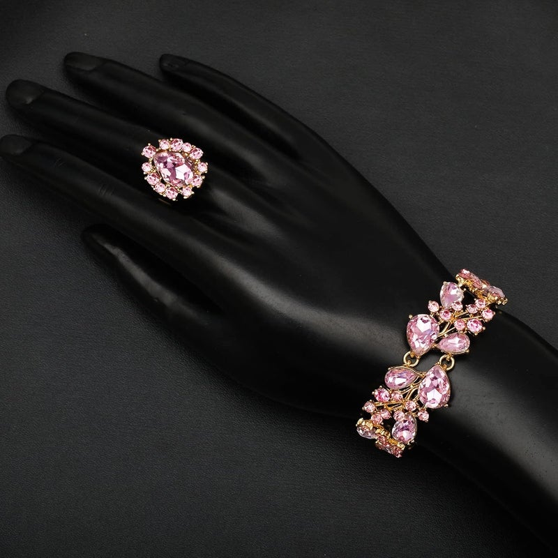 CSY 4 Pcs/Set Austrian Crystal Necklace Earrings Bracelet Ring Bridal Jewelry Sets for Brides Wedding Party Costume Accessories Gifts for Women - Image 5